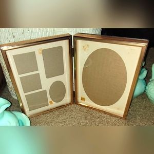 Vintage table top frame, bifold picture frame, collage frames, metal matte frame